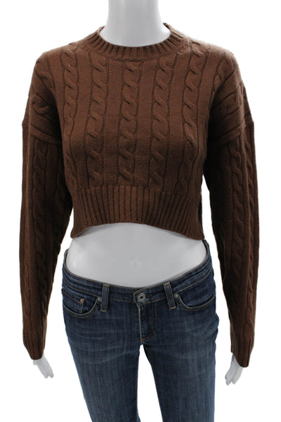 Sunday Best Womens Brown Crew Neck Pullover Sweater Long Sleeve Size 2XS