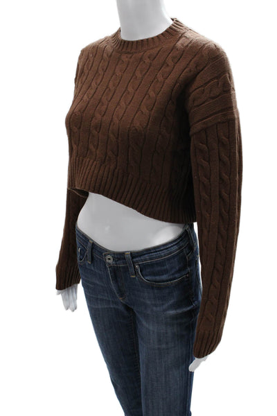 Sunday Best Womens Brown Crew Neck Pullover Sweater Long Sleeve Size 2XS
