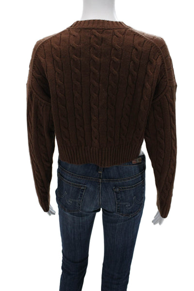 Sunday Best Womens Brown Crew Neck Pullover Sweater Long Sleeve Size 2XS