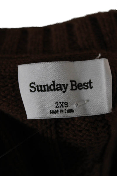 Sunday Best Womens Brown Crew Neck Pullover Sweater Long Sleeve Size 2XS