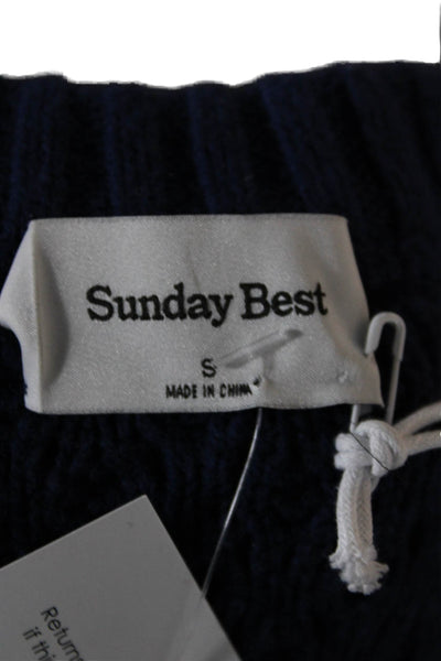 Sunday Best Women Dark Blue Pullover Merino Blend Crew Neck Long Sleeve Size S