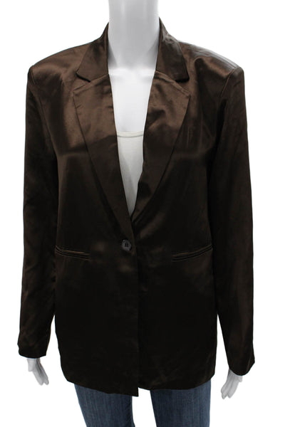 Sylc Womens Blazer Brown Collared Long Sleeve Button Classic Size M