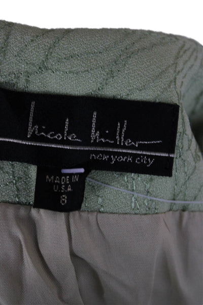 Nicole Miller Women Green Cropped Floral VNeck Long Sleeve Blouse Button Size 8