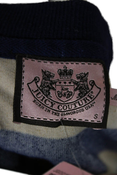 Juicy Couture Women Dark Blue Striped Long Sleeve Button Up Round Neck Size S