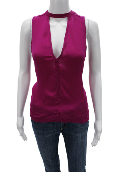 ALC Womens Purple High Neck Sleeveless Silk Tank Size S
