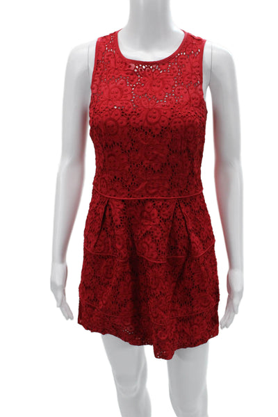 Nanette Lepore Women Fit & Flare Dress Red Floral Sleeveless Zip Size 2