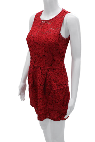 Nanette Lepore Women Fit & Flare Dress Red Floral Sleeveless Zip Size 2