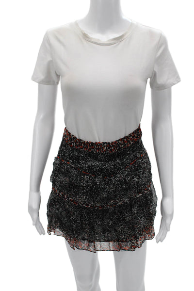 IRO Womens Mini Peasant Skirt Black Animal Print Viscose Size 36