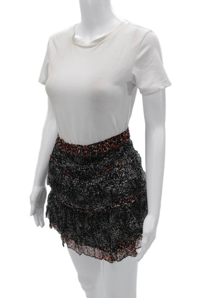 IRO Womens Mini Peasant Skirt Black Animal Print Viscose Size 36