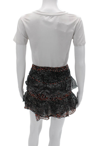 IRO Womens Mini Peasant Skirt Black Animal Print Viscose Size 36