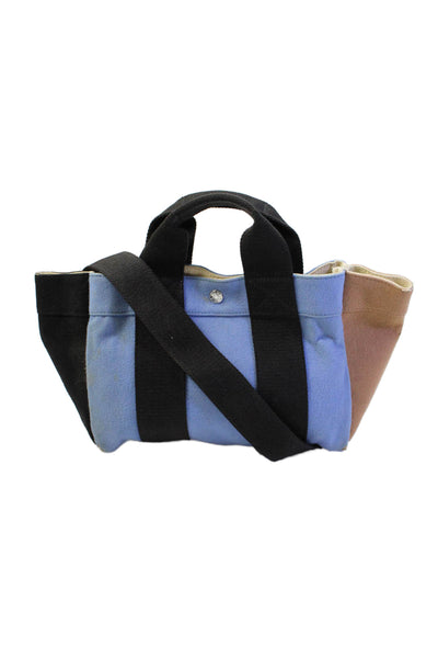 Rue De Verneuil Womens Double Handle Wool Colorblock Tote Handbag Blue Black