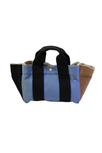 Rue De Verneuil Womens Double Handle Wool Colorblock Tote Handbag Blue Black