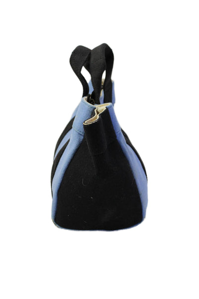 Rue De Verneuil Womens Double Handle Wool Colorblock Tote Handbag Blue Black