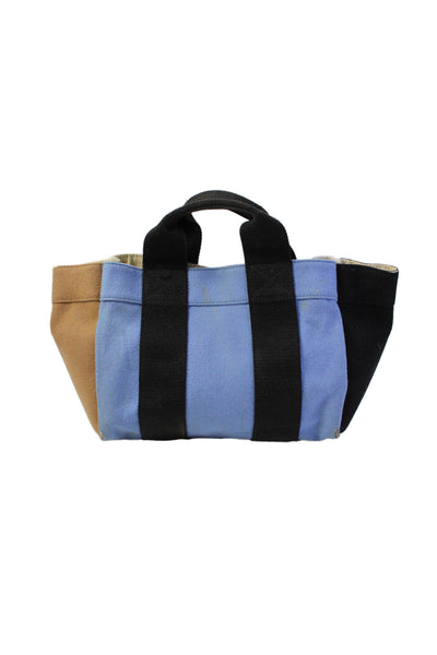 Rue De Verneuil Womens Double Handle Wool Colorblock Tote Handbag Blue Black