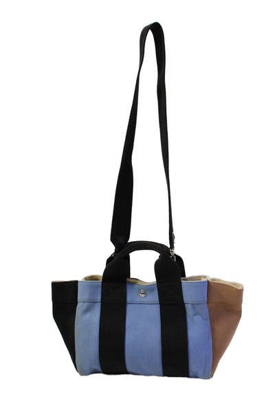 Rue De Verneuil Womens Double Handle Wool Colorblock Tote Handbag Blue Black