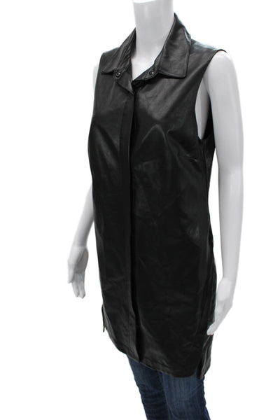 Bailey 44 Womens Black Collared Sleeveless Biker Vest Snap Closure Size M