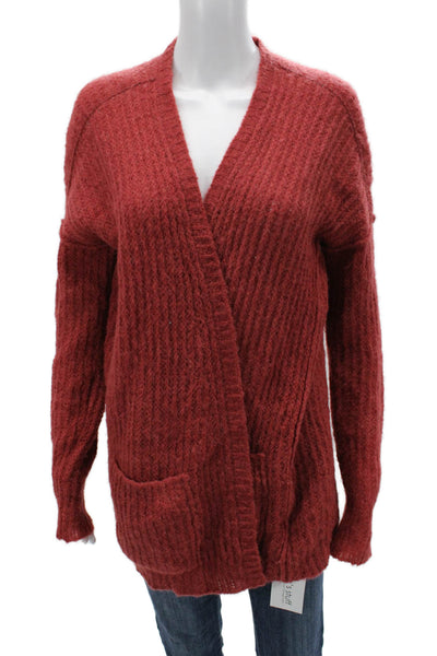 Free People Womens Red Alpaca Blend V-Neck Cardigan Long Sleeve Size S