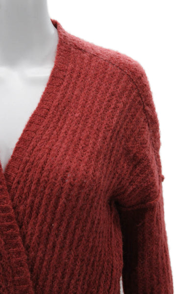 Free People Womens Red Alpaca Blend V-Neck Cardigan Long Sleeve Size S