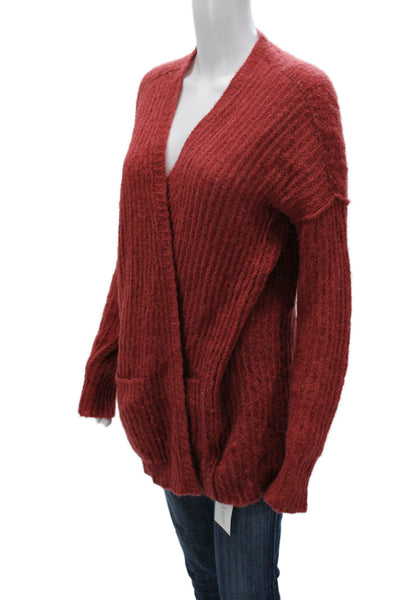 Free People Womens Red Alpaca Blend V-Neck Cardigan Long Sleeve Size S