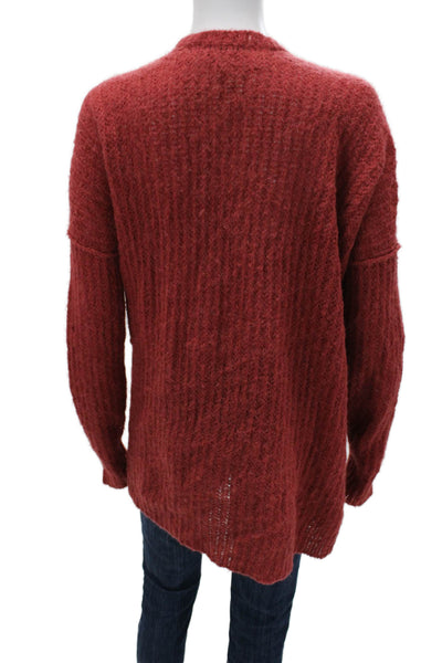 Free People Womens Red Alpaca Blend V-Neck Cardigan Long Sleeve Size S