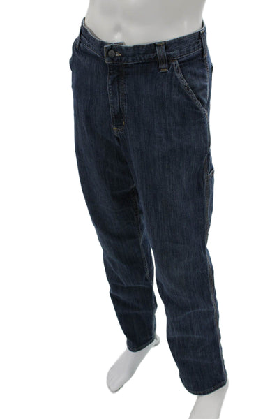 Carhartt Mens Straight Dark Blue Jeans Button Fly Big & Tall Size 33