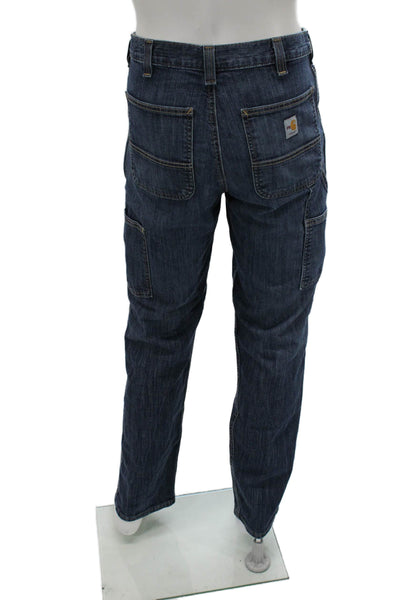 Carhartt Mens Straight Dark Blue Jeans Button Fly Big & Tall Size 33