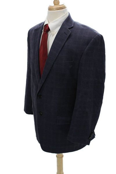Lauren Ralph Lauren Mens Navy Check Silk Wool Blazer Button Size 42
