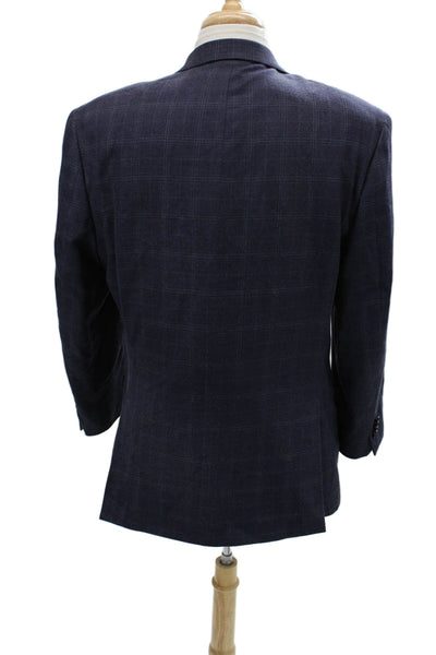 Lauren Ralph Lauren Mens Navy Check Silk Wool Blazer Button Size 42