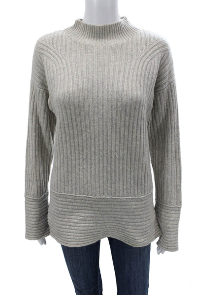 Club Monaco Women Pullover Sweater Striped Gray Mock Neck Alpaca Blend Size S