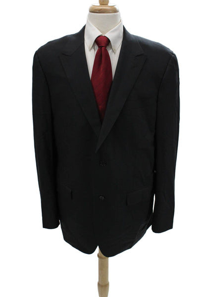 Canali Men Black Solid Cupro Suit Jacket Button Collared Long Sleeve Size 58