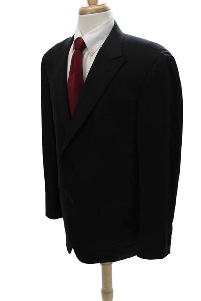 Canali Men Black Solid Cupro Suit Jacket Button Collared Long Sleeve Size 58