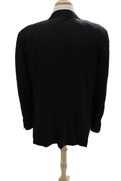 Canali Men Black Solid Cupro Suit Jacket Button Collared Long Sleeve Size 58