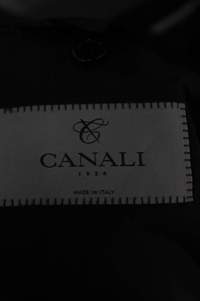 Canali Men Black Solid Cupro Suit Jacket Button Collared Long Sleeve Size 58