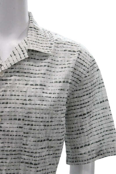 Theory Mens Button Front Short Sleeve Collared Printed Shirt White Gray Size 2XL
