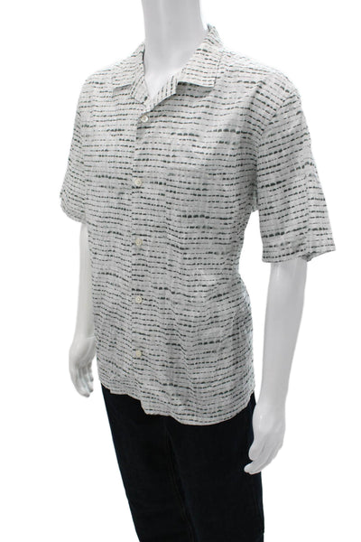 Theory Mens Button Front Short Sleeve Collared Printed Shirt White Gray Size 2XL