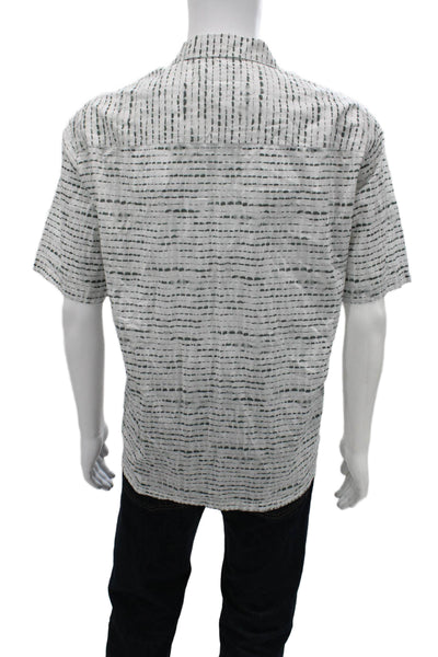 Theory Mens Button Front Short Sleeve Collared Printed Shirt White Gray Size 2XL