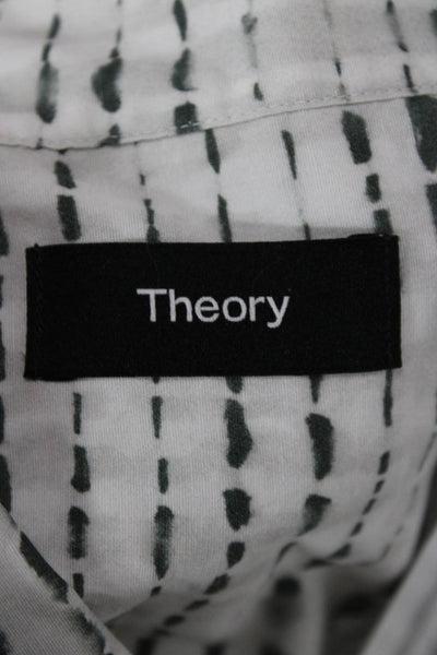 Theory Mens Button Front Short Sleeve Collared Printed Shirt White Gray Size 2XL