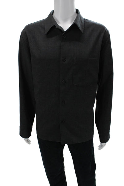 Theory Mens Button Front Long Sleeve Collared Pocket Shirt Gray Size 2XL