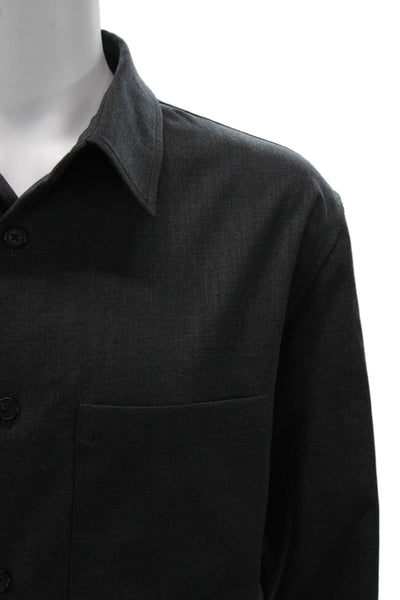 Theory Mens Button Front Long Sleeve Collared Pocket Shirt Gray Size 2XL
