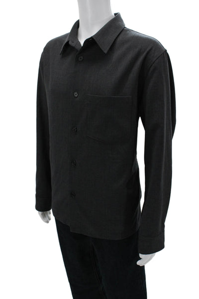 Theory Mens Button Front Long Sleeve Collared Pocket Shirt Gray Size 2XL