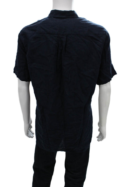 Vince Mens Short Sleeve Button Front Collared Linen Shirt Navy Blue Size 2XL