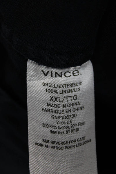 Vince Mens Short Sleeve Button Front Collared Linen Shirt Navy Blue Size 2XL