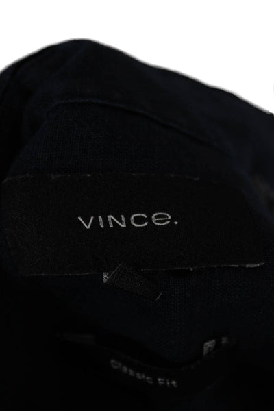 Vince Mens Short Sleeve Button Front Collared Linen Shirt Navy Blue Size 2XL