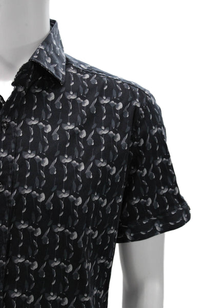 Robert Graham Mens Button Front Short Sleeve Collared Floral Shirt Navy Size XL
