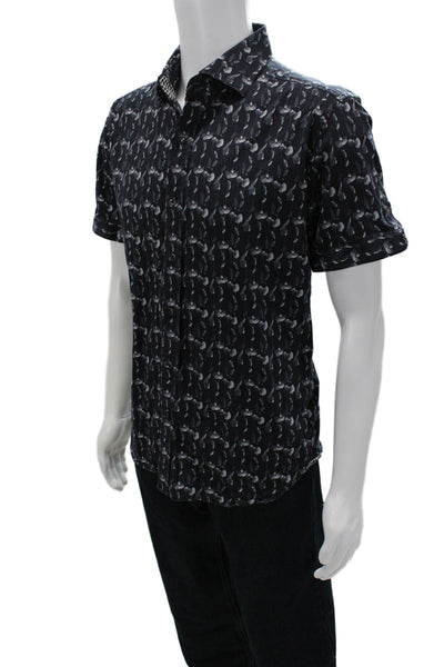 Robert Graham Mens Button Front Short Sleeve Collared Floral Shirt Navy Size XL