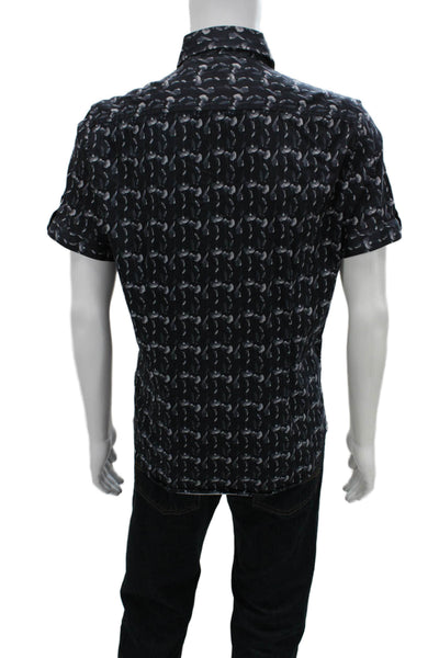 Robert Graham Mens Button Front Short Sleeve Collared Floral Shirt Navy Size XL