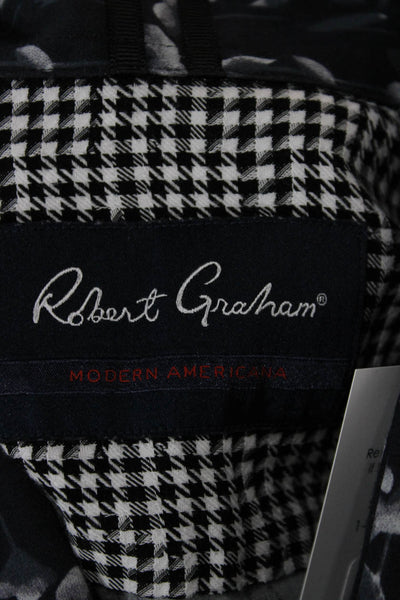 Robert Graham Mens Button Front Short Sleeve Collared Floral Shirt Navy Size XL