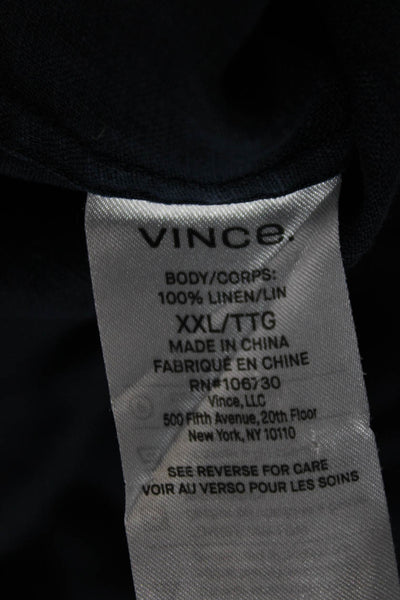 Vince Mens Button Front Long Sleeve Collared Linen Shirt Navy Blue Size 2XL