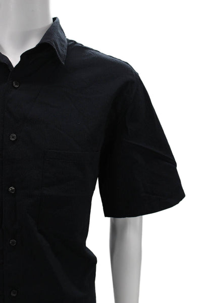 Theory Mens Button Front Short Sleeve Collared Shirt Navy Blue Size XL
