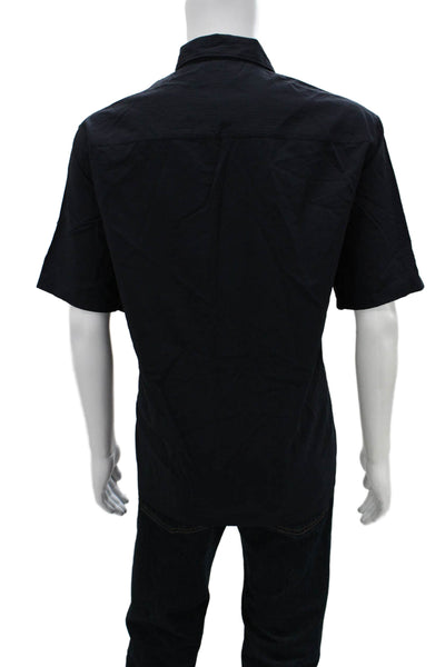 Theory Mens Button Front Short Sleeve Collared Shirt Navy Blue Size XL